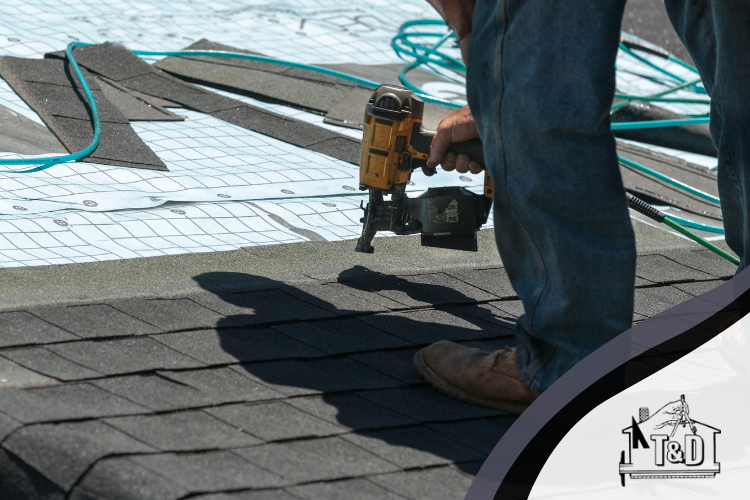New shingles being installed by an expert roofer during a roof repair project in Mount Juliet.